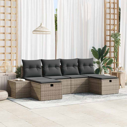 Set Divano da Giardino con cuscino 6 pcs Grigio polyrattan | homemem39