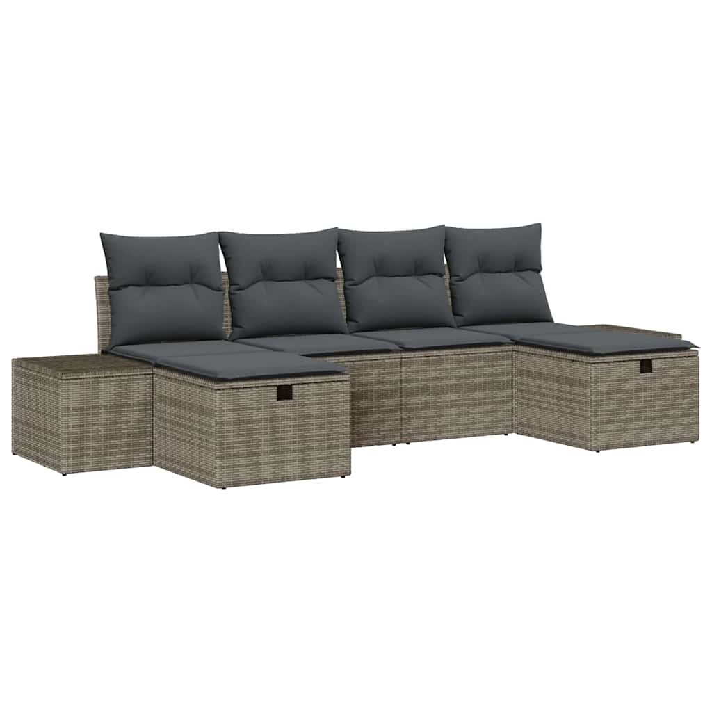 Set Divano da Giardino con cuscino 6 pcs Grigio polyrattan | homemem39