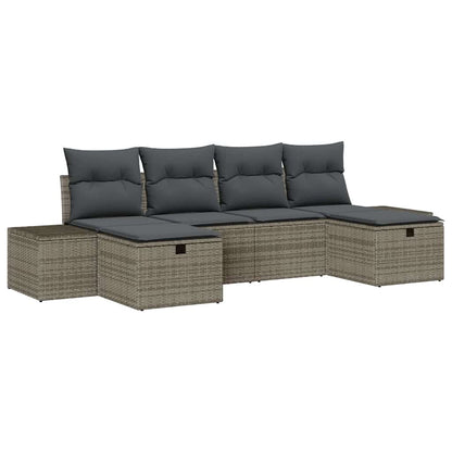 Set Divano da Giardino con cuscino 6 pcs Grigio polyrattan | homemem39