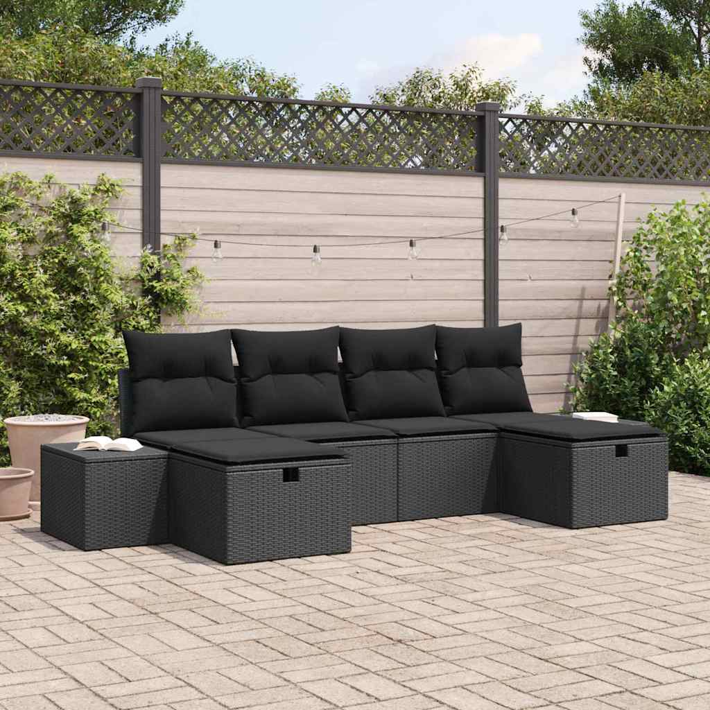 Set Divano da Giardino con cuscino 6 pcs Nero polyrattan | homemem39