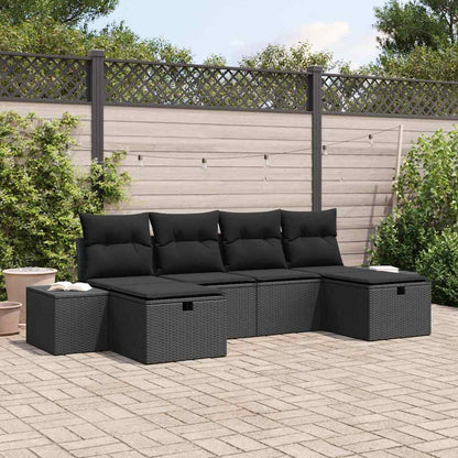 Set Divano da Giardino con cuscino 6 pcs Nero polyrattan | homemem39