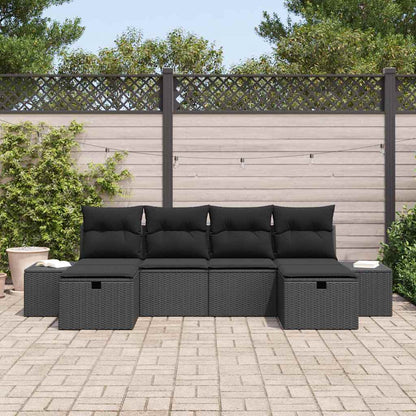 Set Divano da Giardino con cuscino 6 pcs Nero polyrattan | homemem39