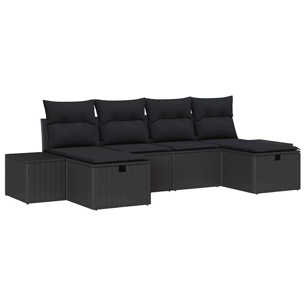 Set Divano da Giardino con cuscino 6 pcs Nero polyrattan | homemem39