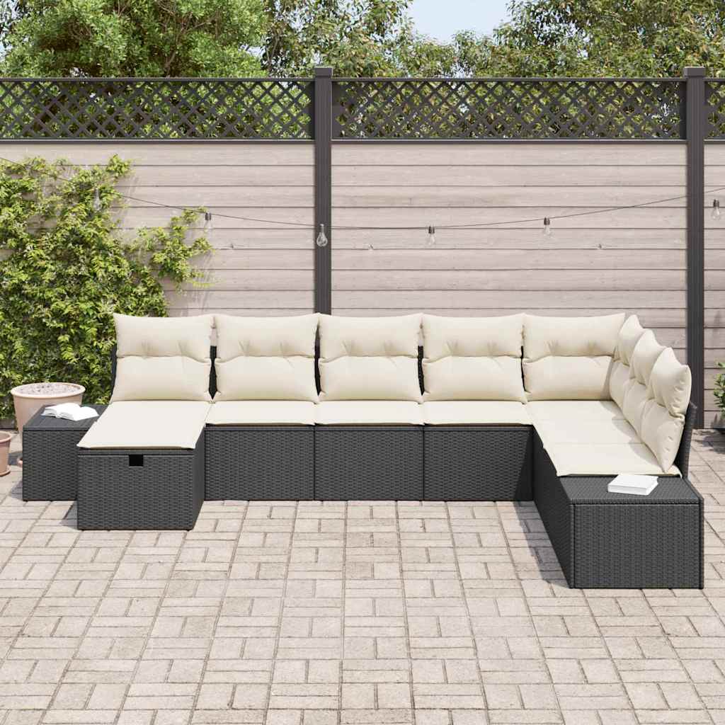 Set Divano da Giardino con cuscino 8 pcs Nero Poly Rattan | homemem39