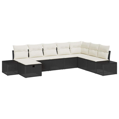 Set Divano da Giardino con cuscino 8 pcs Nero Poly Rattan | homemem39