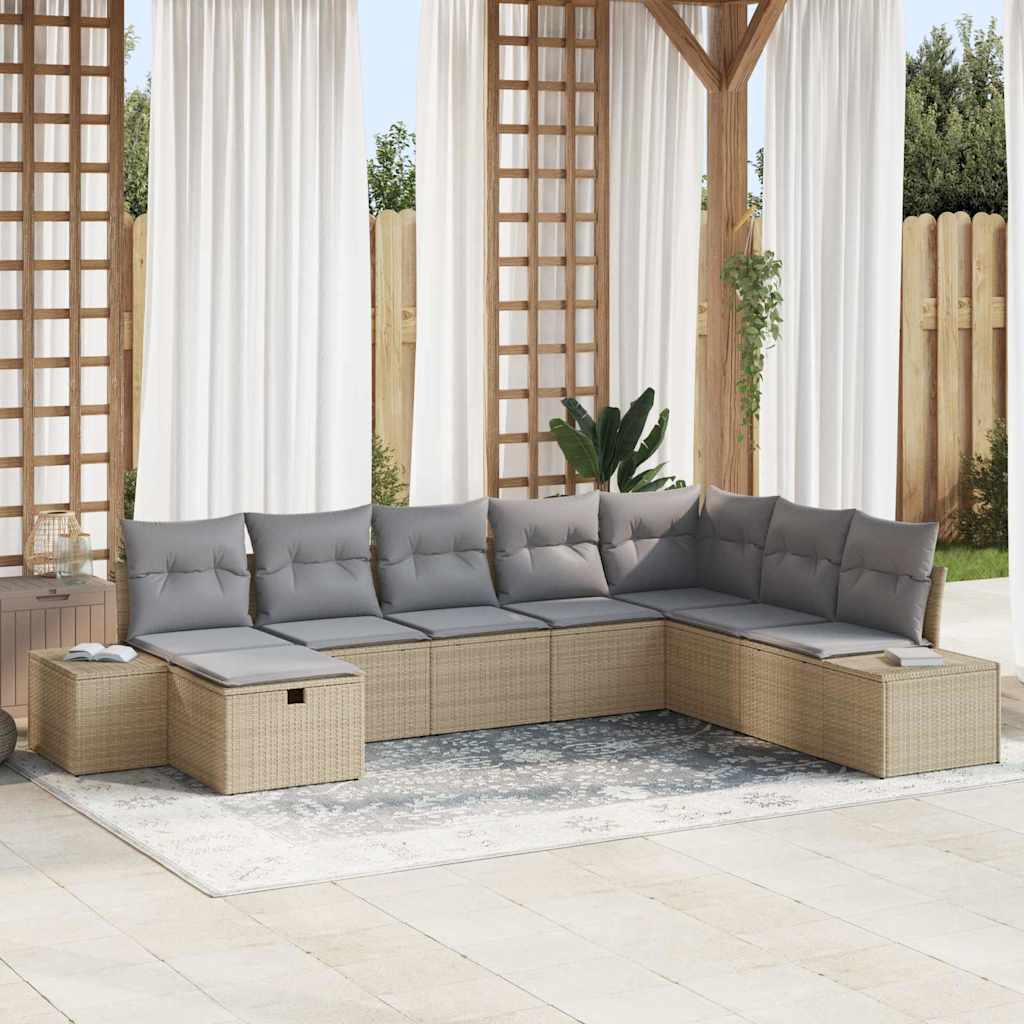 Set Divano da Giardino 8 pz Beige polyrattan