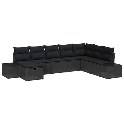 Set Divano da Giardino con cuscino 8 pcs Nero Poly Rattan | homemem39