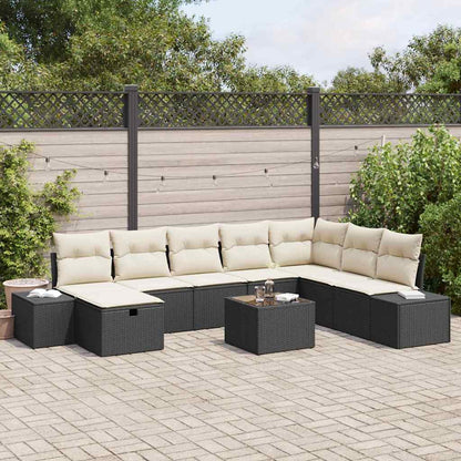 Set Divano da Giardino con cuscino 9 pcs Nero Poly Rattan | homemem39