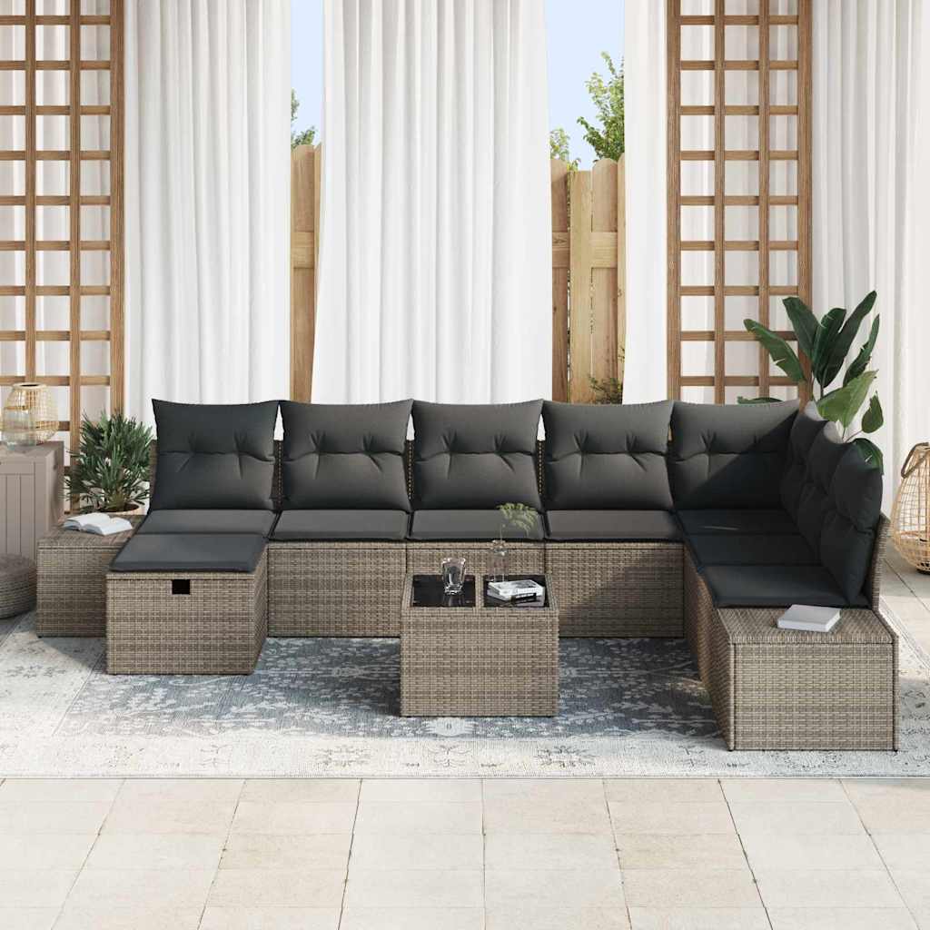Set Divano da Giardino 9 pz Grigio polyrattan | homemem39