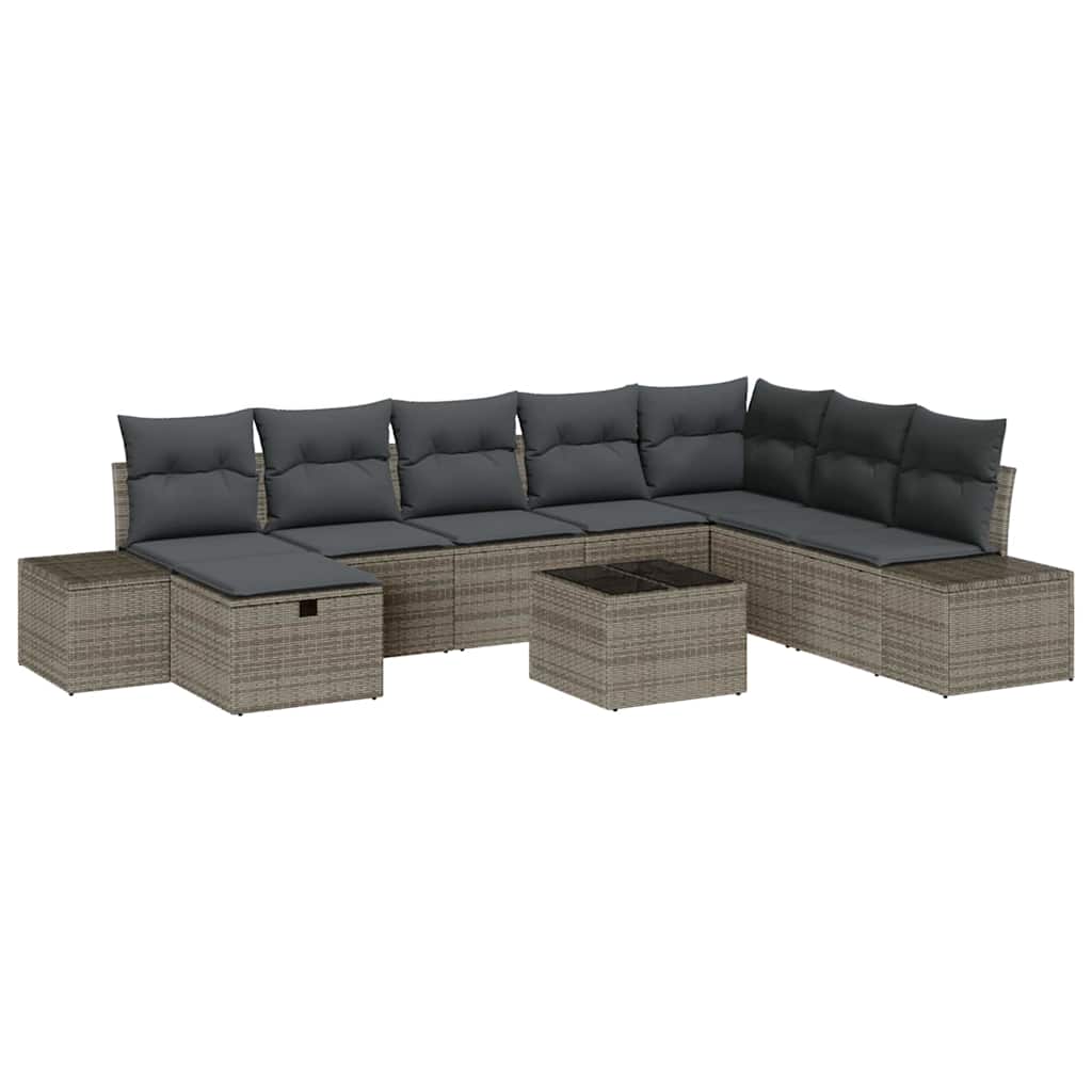 Set Divano da Giardino 9 pz Grigio polyrattan | homemem39