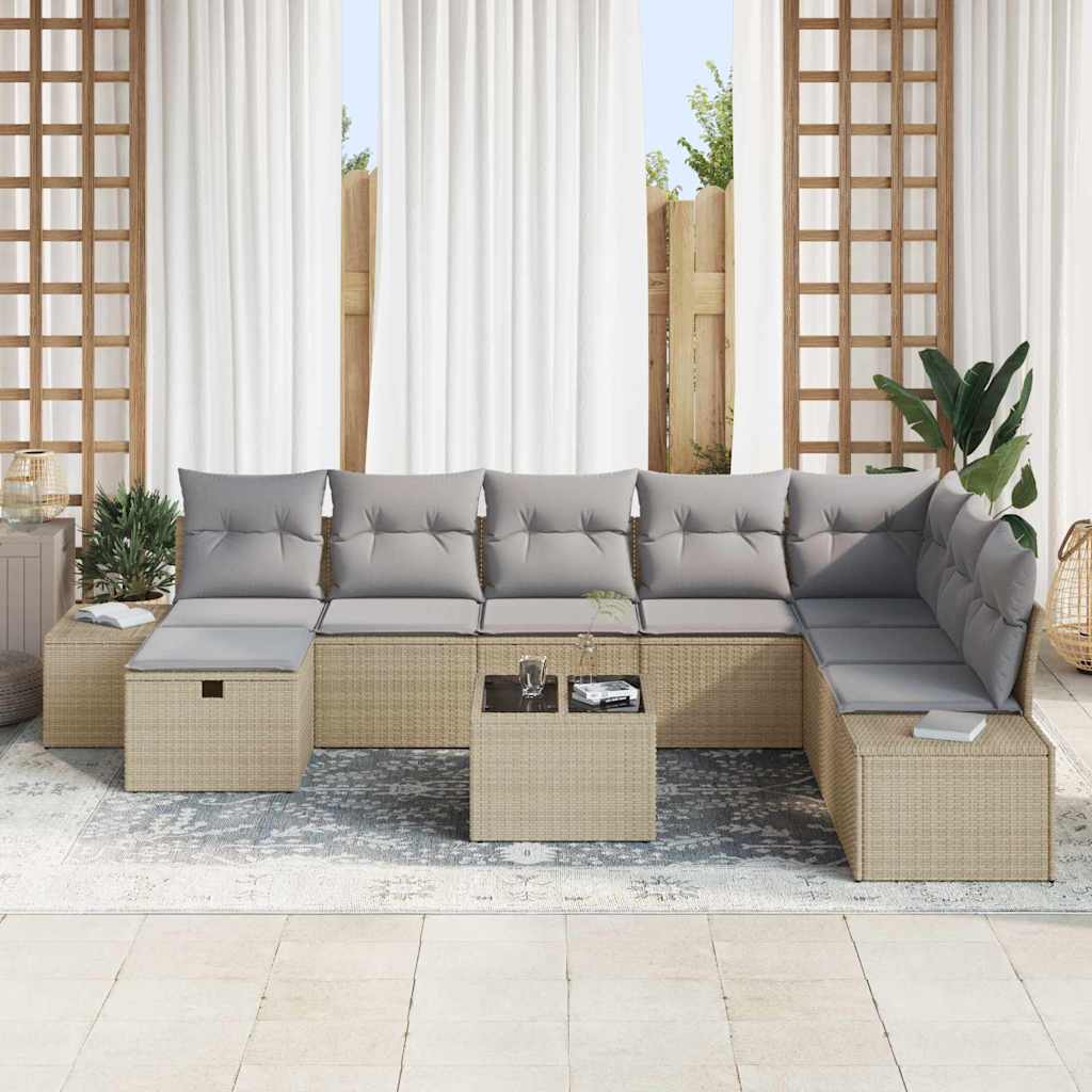 Set Divano da Giardino 9 pz Beige polyrattan | homemem39