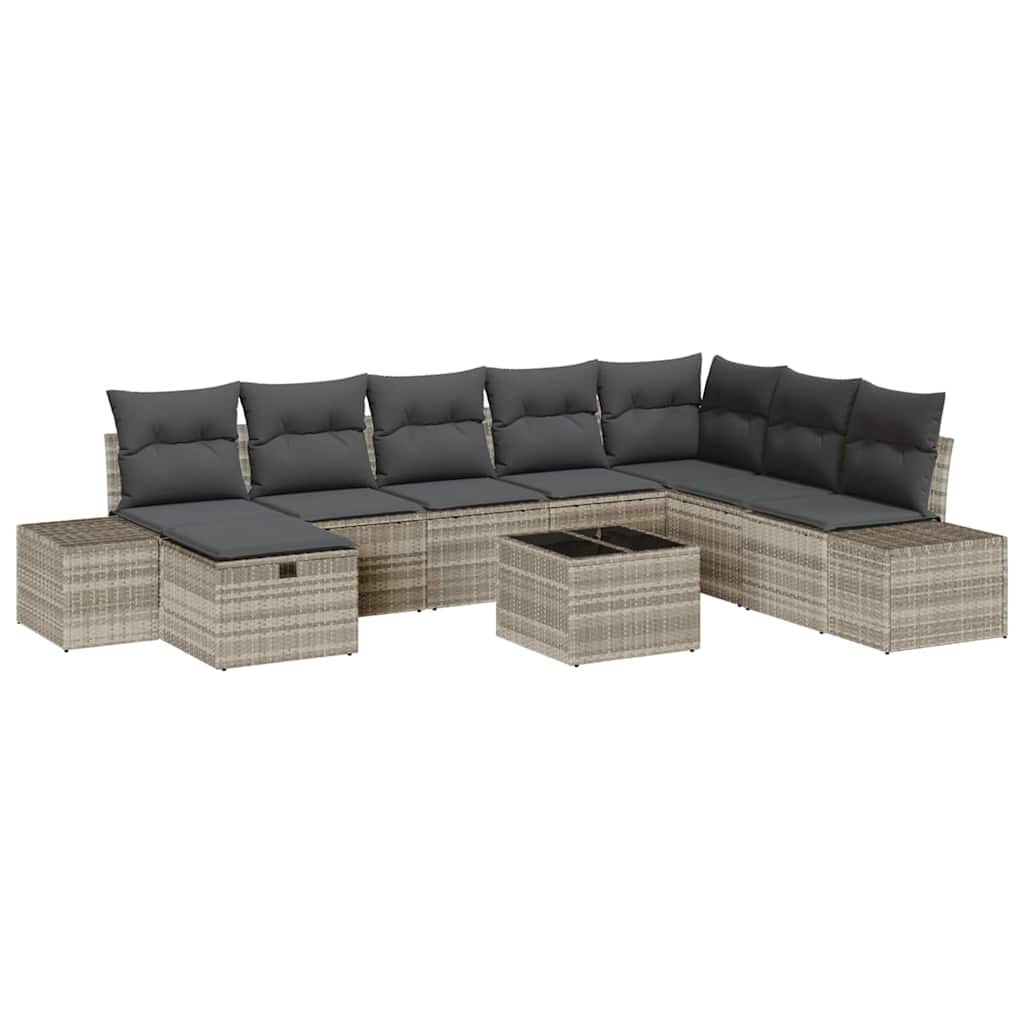 Set Divano da Giardino 9 pz Grigio chiaro polyrattan | homemem39