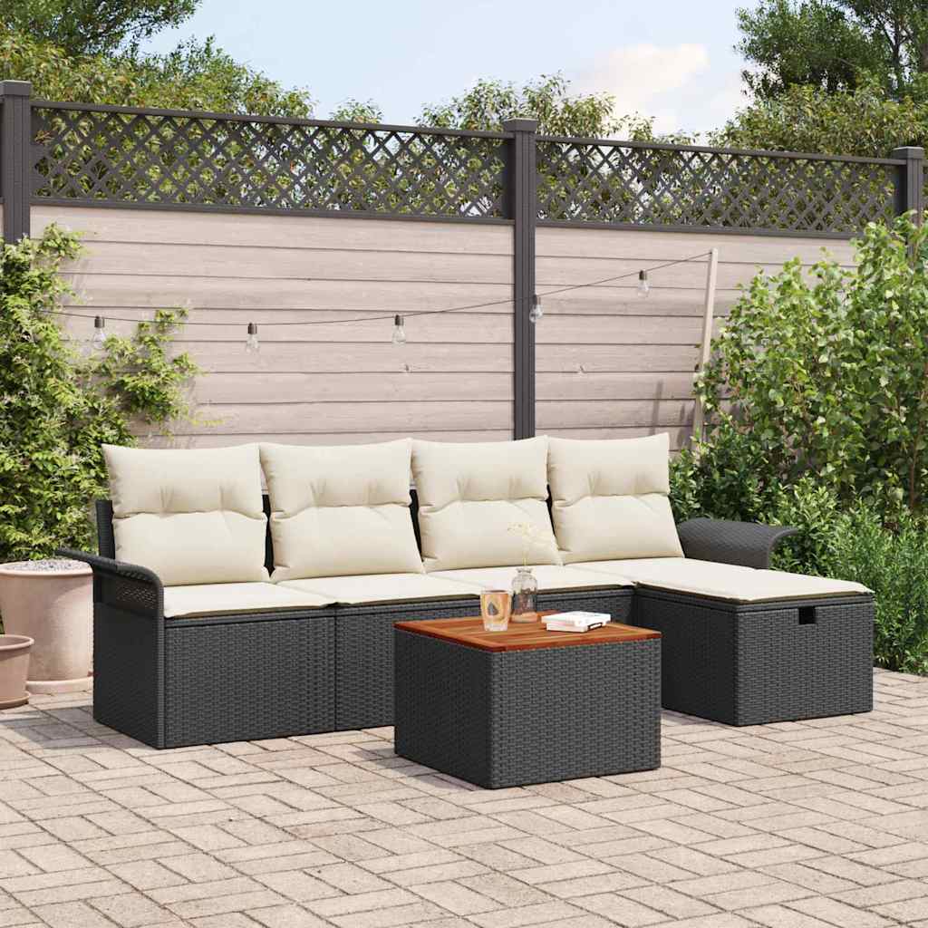 Set Divano da Giardino con cuscino 6 pcs Nero Poly Rattan