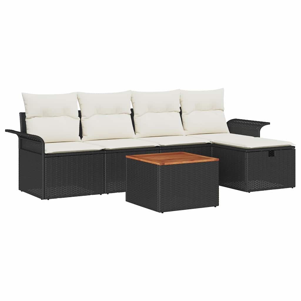 Set Divano da Giardino con cuscino 6 pcs Nero Poly Rattan - homemem39