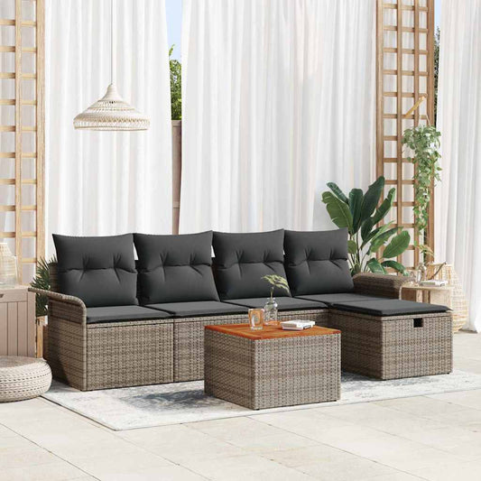Set Divano da Giardino con cuscino 6 pcs Grigio Poly Rattan