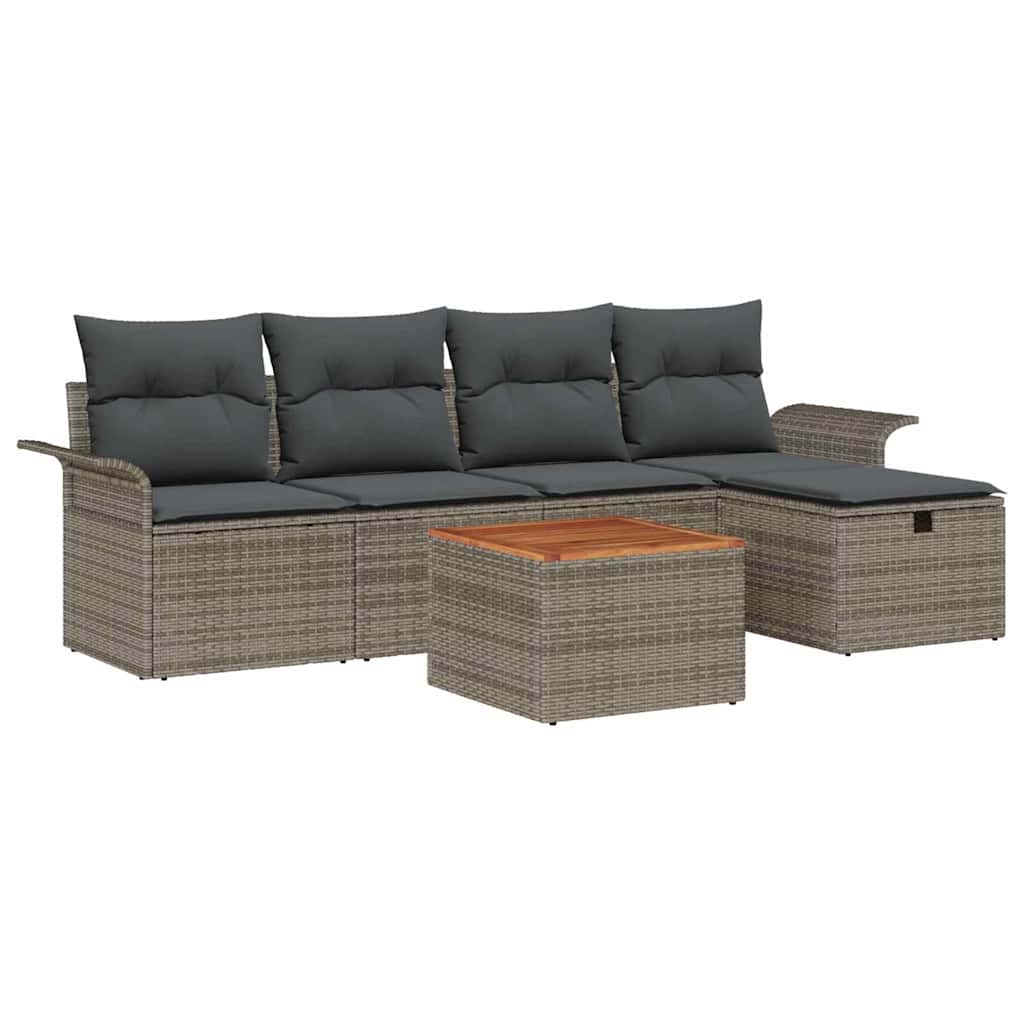 Set Divano da Giardino 6 pz Grigio Poly Rattan | homemem39