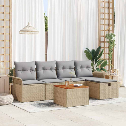 Set Divano da Giardino con cuscino 6 pcs Beige Poly Rattan - homemem39
