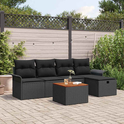 Set Divano da Giardino con cuscino 6 pcs Nero Poly Rattan | homemem39