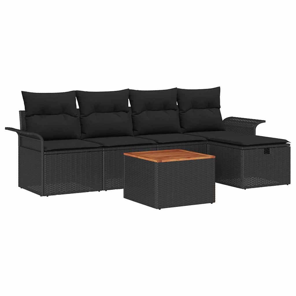 Set Divano da Giardino con cuscino 6 pcs Nero Poly Rattan | homemem39