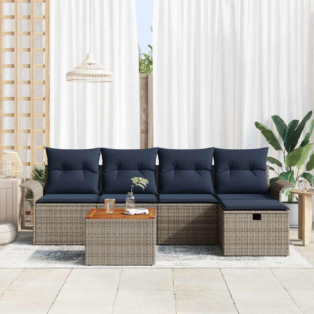 Set Divano da Giardino con cuscino 6 pcs Grigio Poly Rattan | homemem39