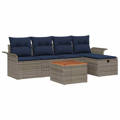Set Divano da Giardino con cuscino 6 pcs Grigio Poly Rattan