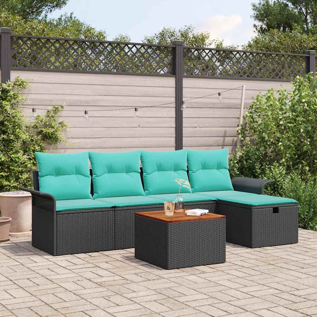 Set Divano da Giardino con cuscino 6 pcs Nero Poly Rattan