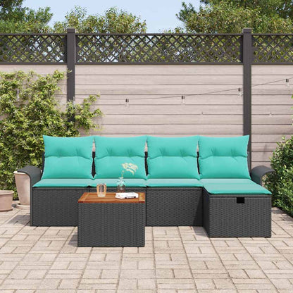 Set Divano da Giardino con cuscino 6 pcs Nero Poly Rattan