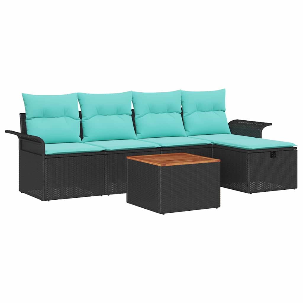 Set Divano da Giardino con cuscino 6 pcs Nero Poly Rattan