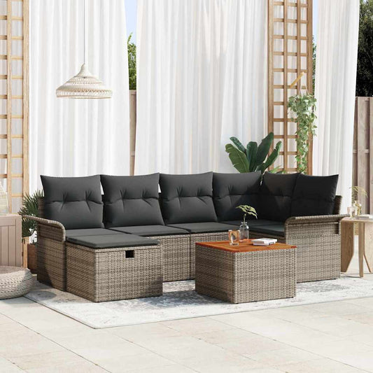 Set Divano da Giardino con cuscino 7 pcs Grigio Poly Rattan