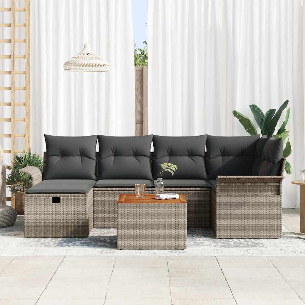 Set Divano da Giardino 7 pz Grigio Poly Rattan | homemem39
