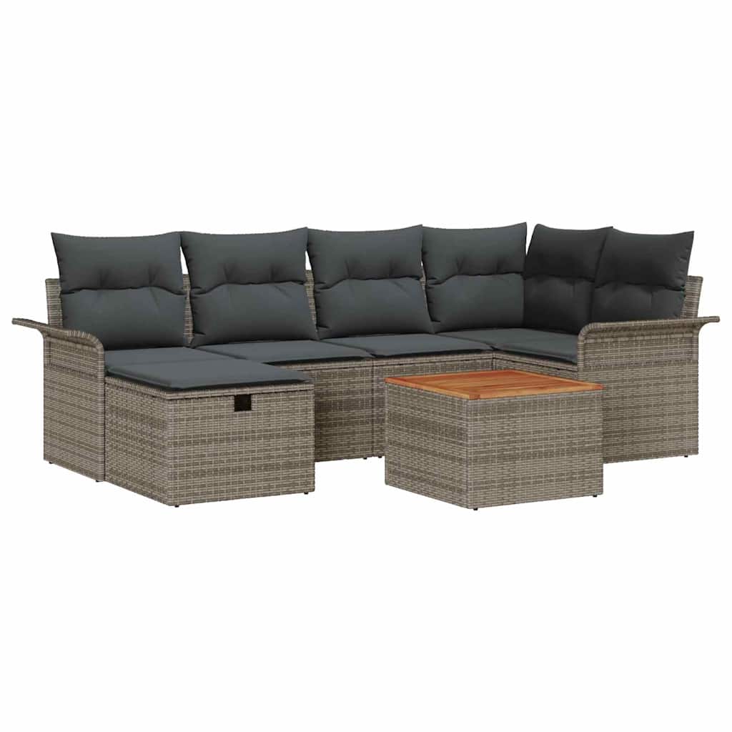 Set Divano da Giardino 7 pz Grigio Poly Rattan | homemem39
