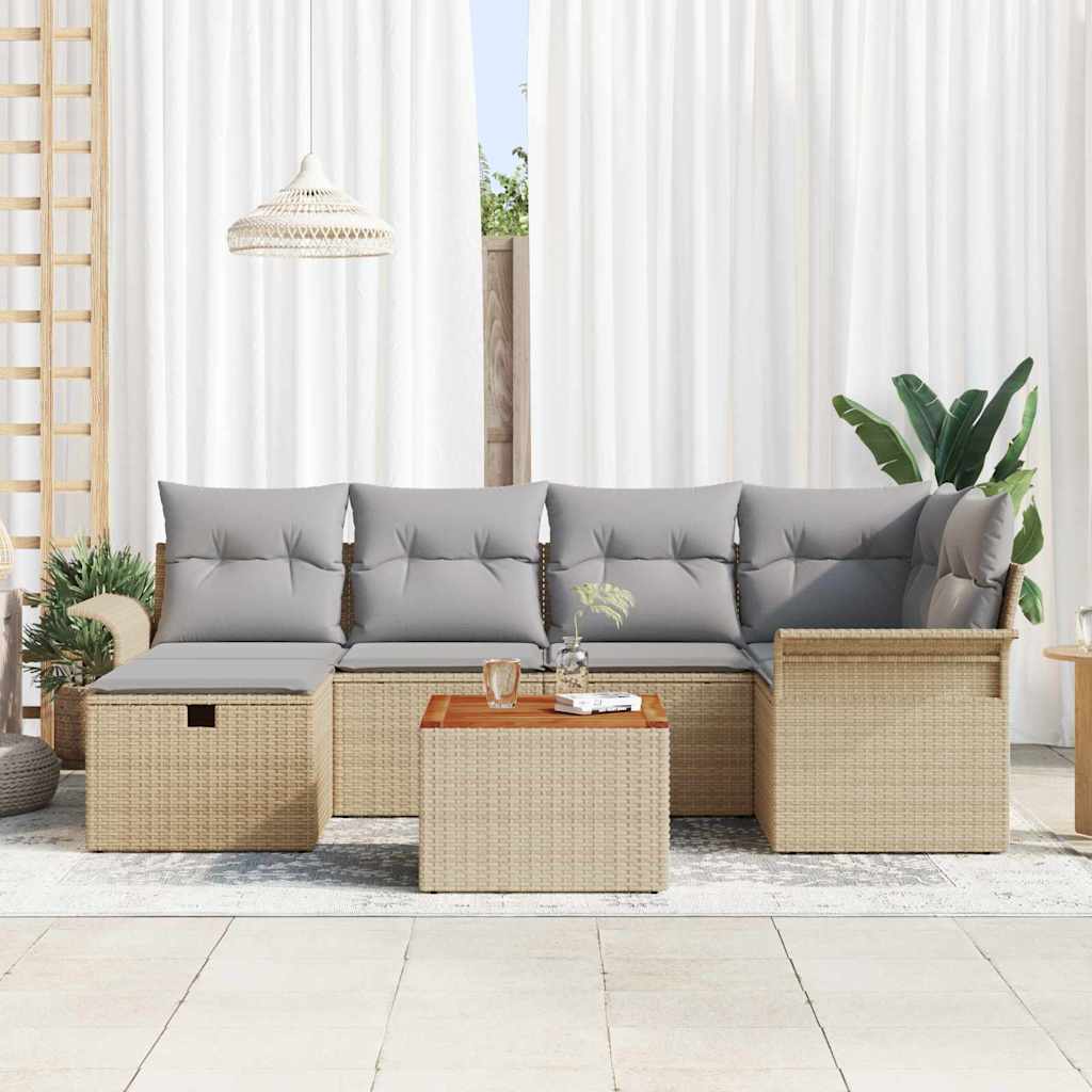 Set Divano da Giardino con cuscino 7 pcs Beige Poly Rattan - homemem39