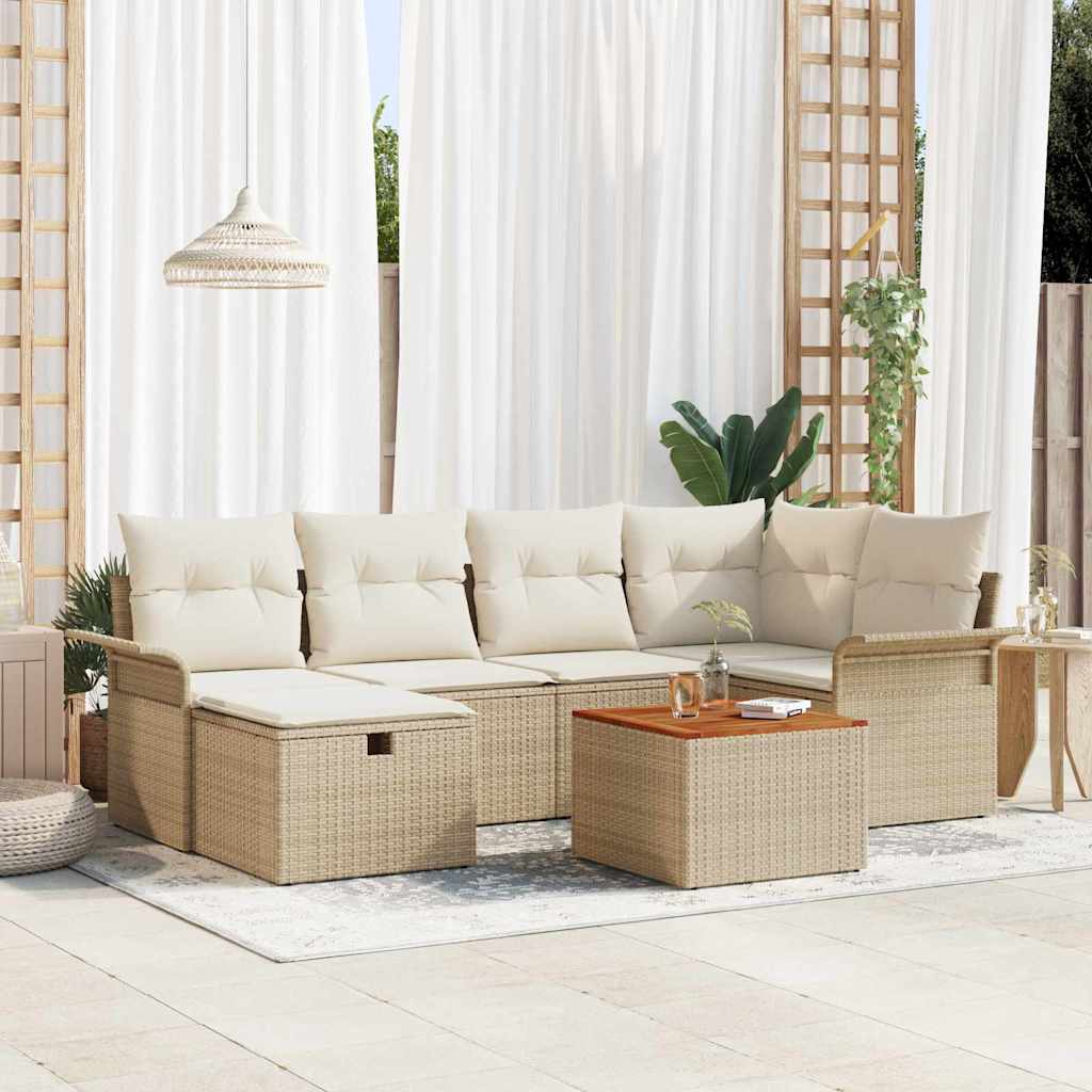 Set Divano da Giardino con cuscino 7 pcs Beige Poly Rattan