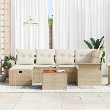 Set Divano da Giardino con cuscino 7 pcs Beige Poly Rattan