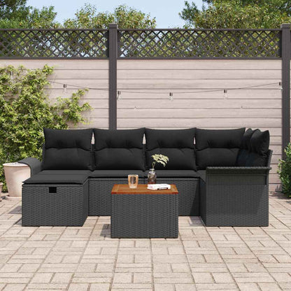 Set Divano da Giardino con cuscino 7 pcs Nero Poly Rattan | homemem39
