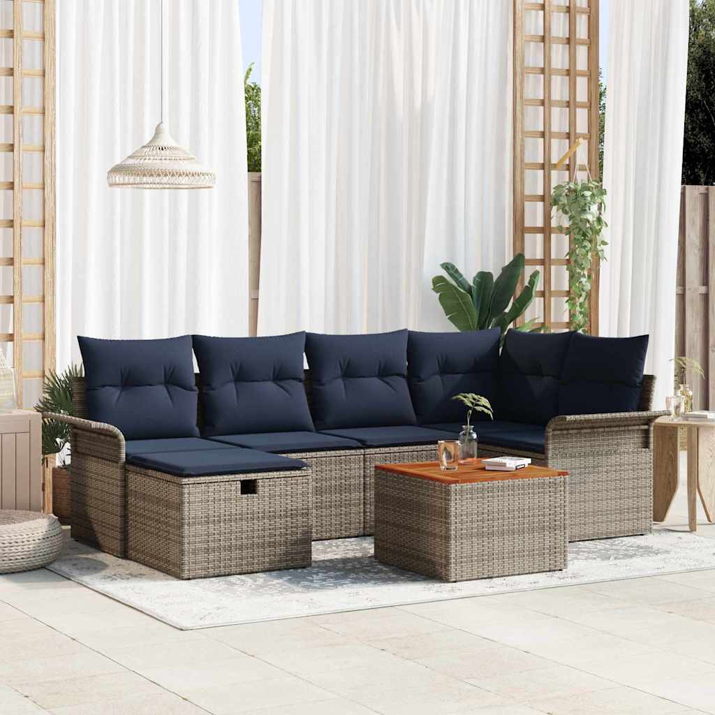 Set Divano da Giardino con cuscino 7 pcs Grigio Poly Rattan | homemem39
