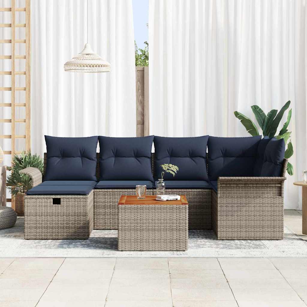 Set Divano da Giardino con cuscino 7 pcs Grigio Poly Rattan | homemem39