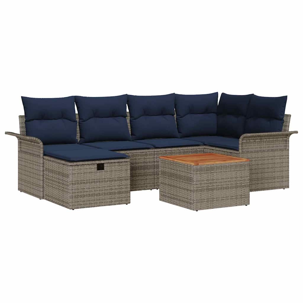 Set Divano da Giardino con cuscino 7 pcs Grigio Poly Rattan | homemem39