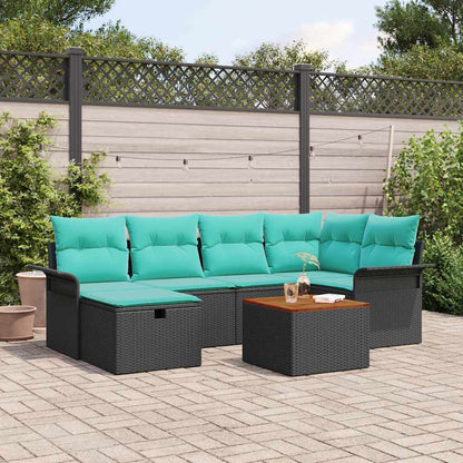 Set Divano da Giardino con cuscino 7 pcs Nero Poly Rattan