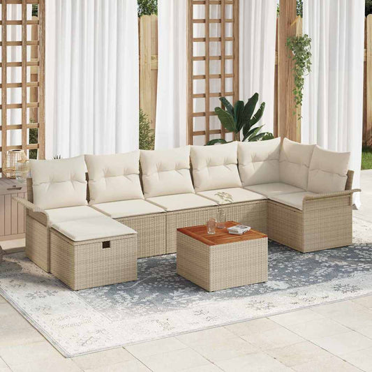 Set Divano da Giardino con cuscino 8 pcs Beige Poly Rattan - homemem39