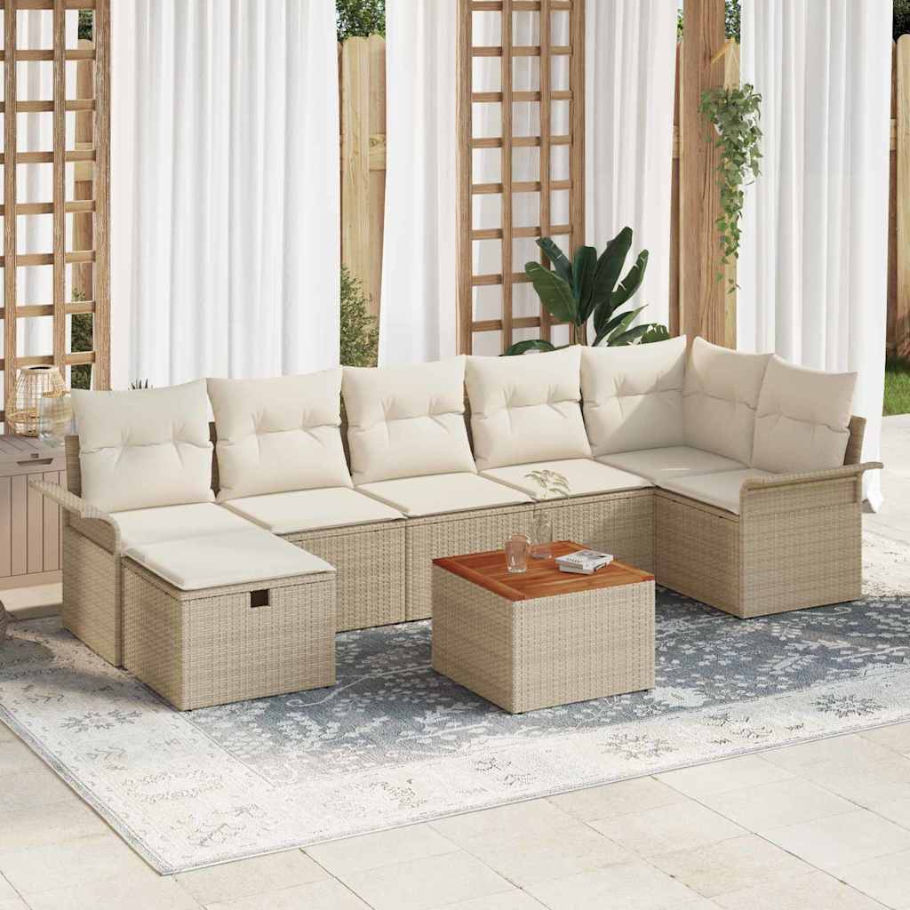 Set Divano da Giardino con cuscino 8 pcs Beige Poly Rattan