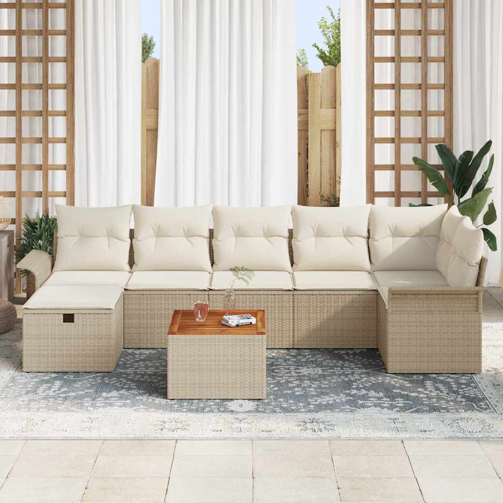 Set Divano da Giardino con cuscino 8 pcs Beige Poly Rattan