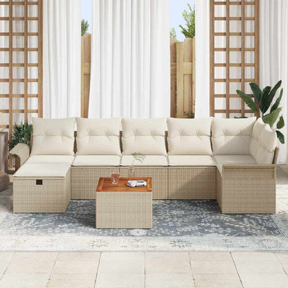 Set Divano da Giardino con cuscino 8 pcs Beige Poly Rattan