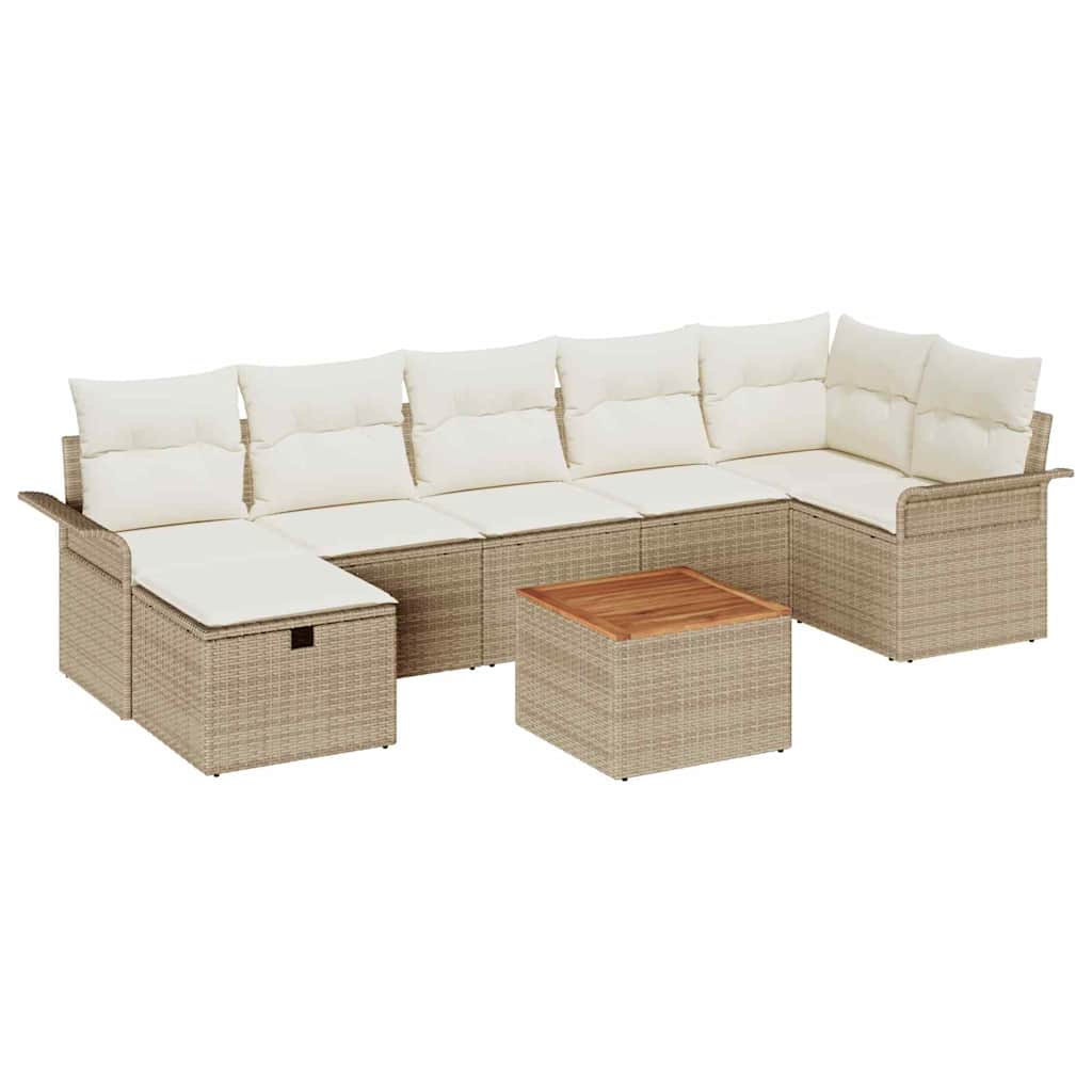 Set Divano da Giardino con cuscino 8 pcs Beige Poly Rattan