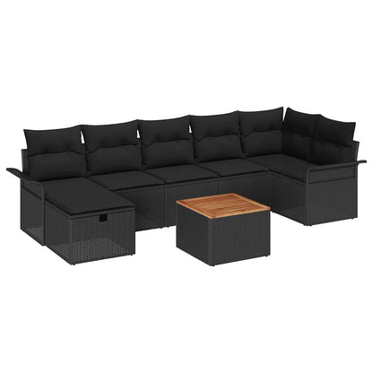 Set Divano da Giardino con cuscino 8 pcs Nero Poly Rattan | homemem39