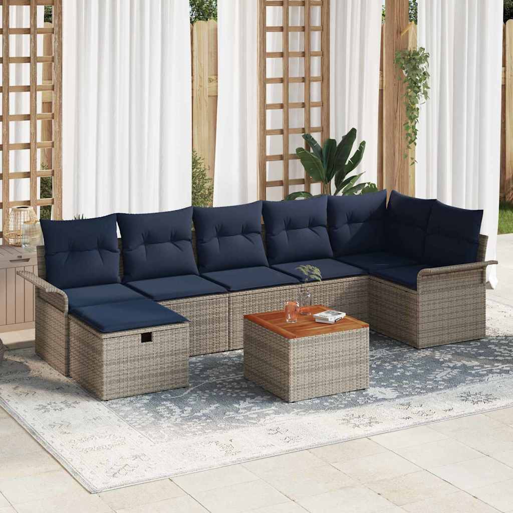 Set Divano da Giardino con cuscino 8 pcs Grigio Poly Rattan | homemem39