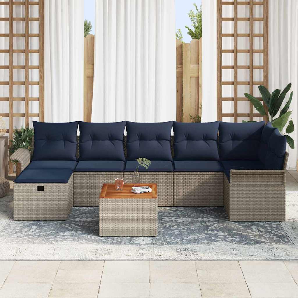 Set Divano da Giardino con cuscino 8 pcs Grigio Poly Rattan