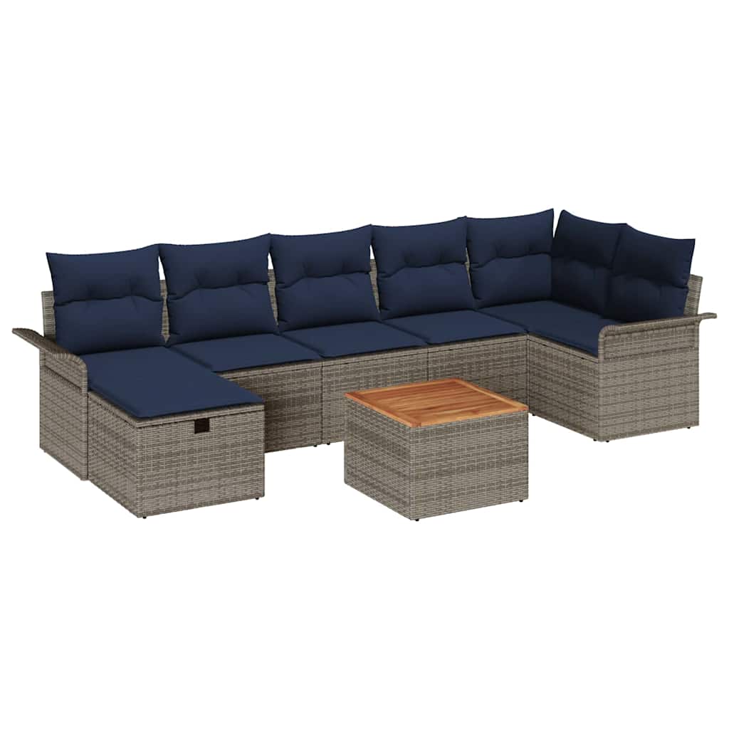 Set Divano da Giardino con cuscino 8 pcs Grigio Poly Rattan | homemem39