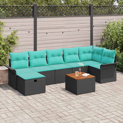 Set Divano da Giardino con cuscino 8 pcs Nero Poly Rattan | homemem39