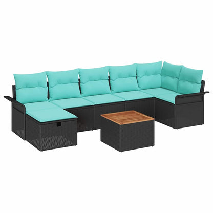 Set Divano da Giardino con cuscino 8 pcs Nero Poly Rattan | homemem39
